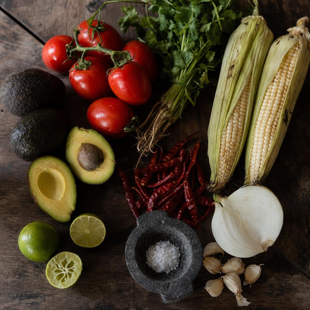 Fresh tomatoes, avocados, limes and chiles